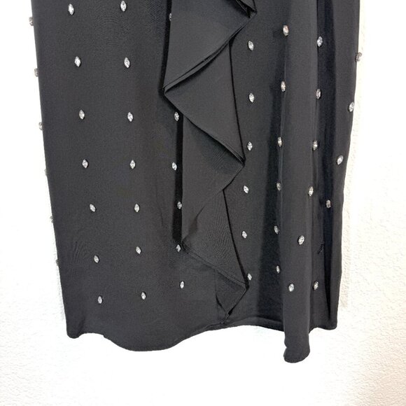 Black Silk Dress Mini Rhinestone Cocktail Party Sleeveless Medium - Picture 7 of 13